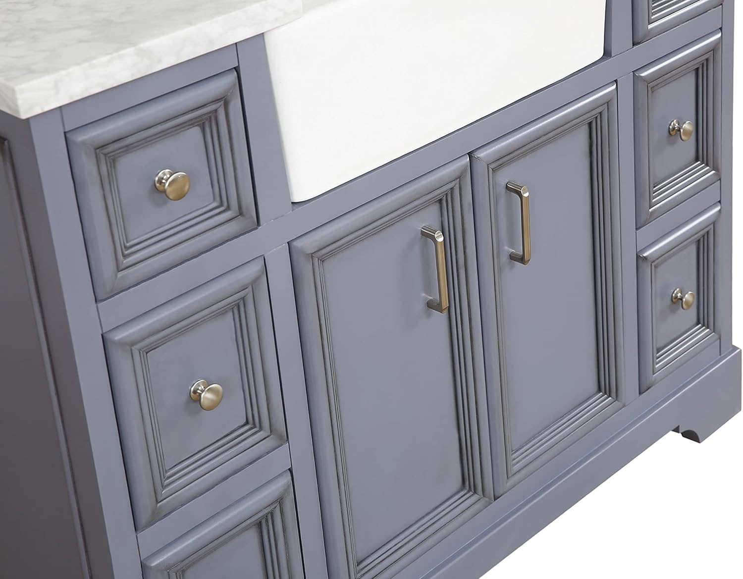 Kitchen Bath Collection Zelda 42-inch Farmhouse Vanity (Carrara/Powder Gray): Includes Powder Gray Cabinet with Authentic Italian Carrara Marble Countertop and White Ceramic Farmhouse Apron Sink