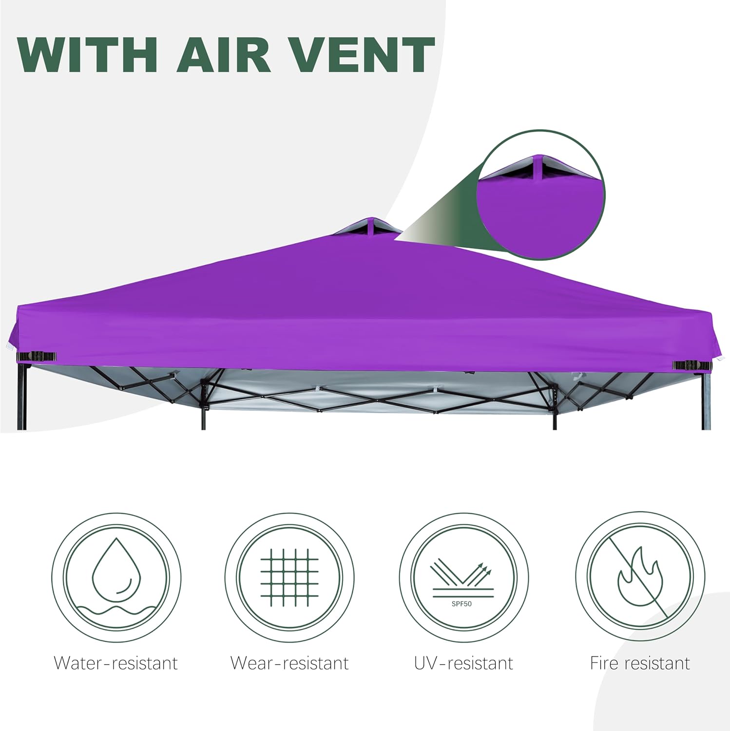 2PCS Canopy Replacement Top Silver Coated with Air Vent Upgraded Adjustable Straps for Most 10x10 Straight Leg Frame (Purple)
