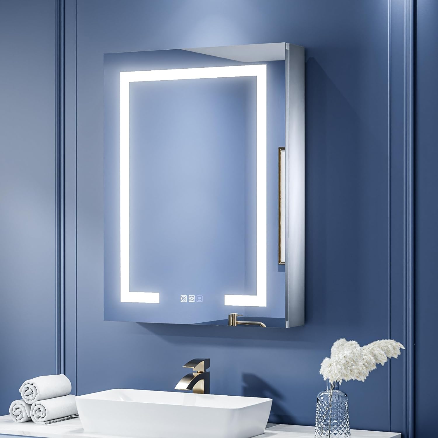 ExBrite 24"x32" Lighted Medicine Cabinet,Recessed/Surface LED Medicine Cabinet,Defog, Stepless Dimming, 3-Color Temp,Built-in 6000K Sensor Light,Hinge On The Right