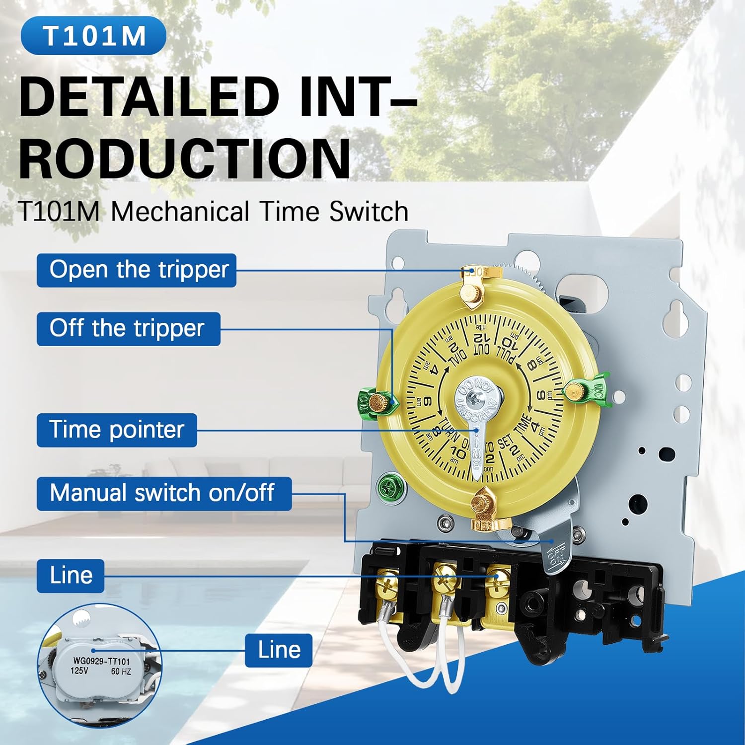 T101M Mechanical Timer Switch,120 VAC 2HP 40A SPST Electromechanical Timers,12 ON/Off 24 Hour Timer Switch T101M,40 Amp - Ideal for Lights,Pumps,Fans, and HVAC Systems Ideal for All Uses (T101M)