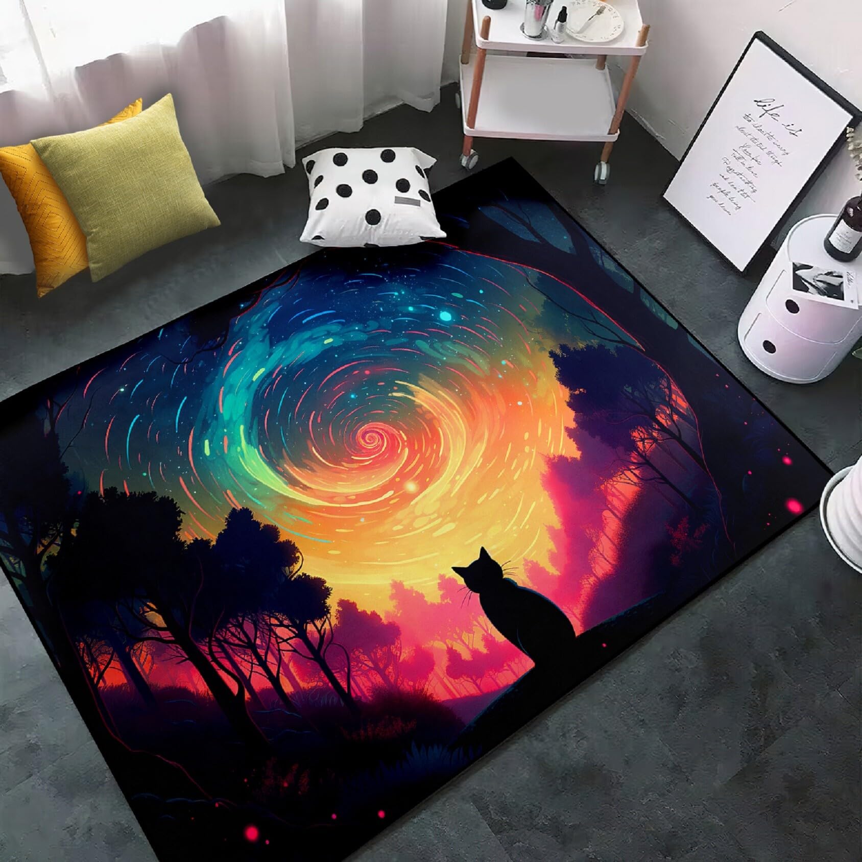 Jiospet Moon Black Cat Rug - Mystical Stary Night Cat Rug for Kids Bedroom Colorful Carpet Decor Room Cartoon Door Mats Outdoor Entrance, 2.5x4 Feet