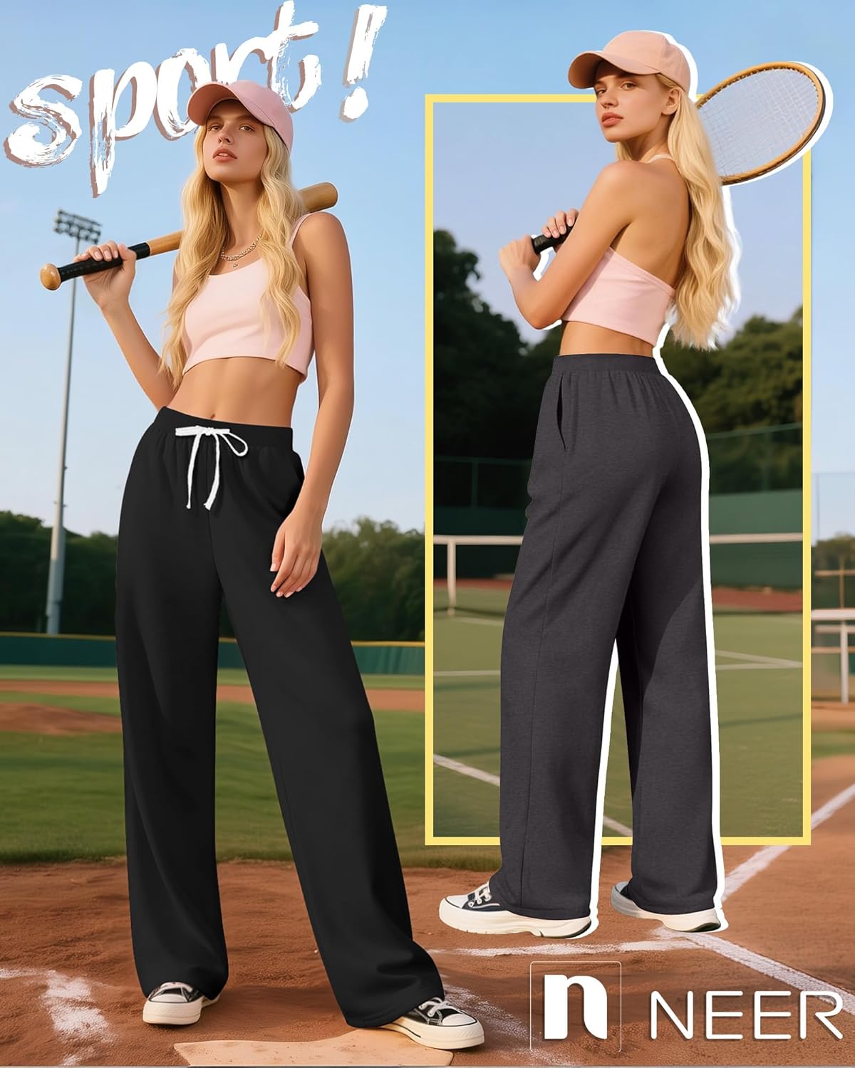 Neer 3 Pack Women's Yoga Sweatpants Wide Leg Drawstring Baggy Pants Casual Loose Workout Open Bottom Lounge Pants - Image 3