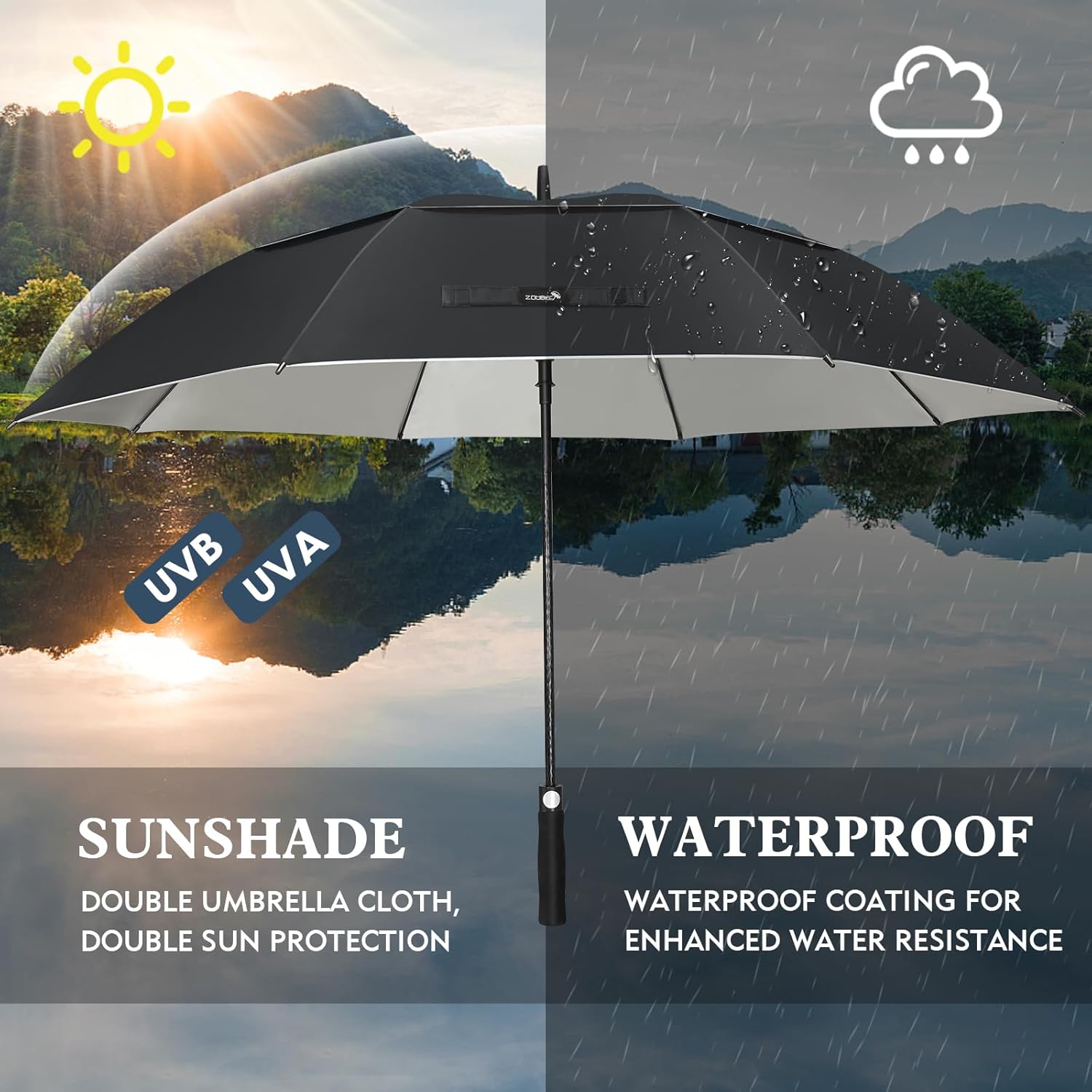 ZOMAKE Extra Large Golf Umbrella 62 Inch - Double Canopy Vented Golf Umbrellas for Rain Windproof Automatic Open Golf Push Cart Umbrella Oversize Stick Umbrellas for Men Women(Black/Square&Black)