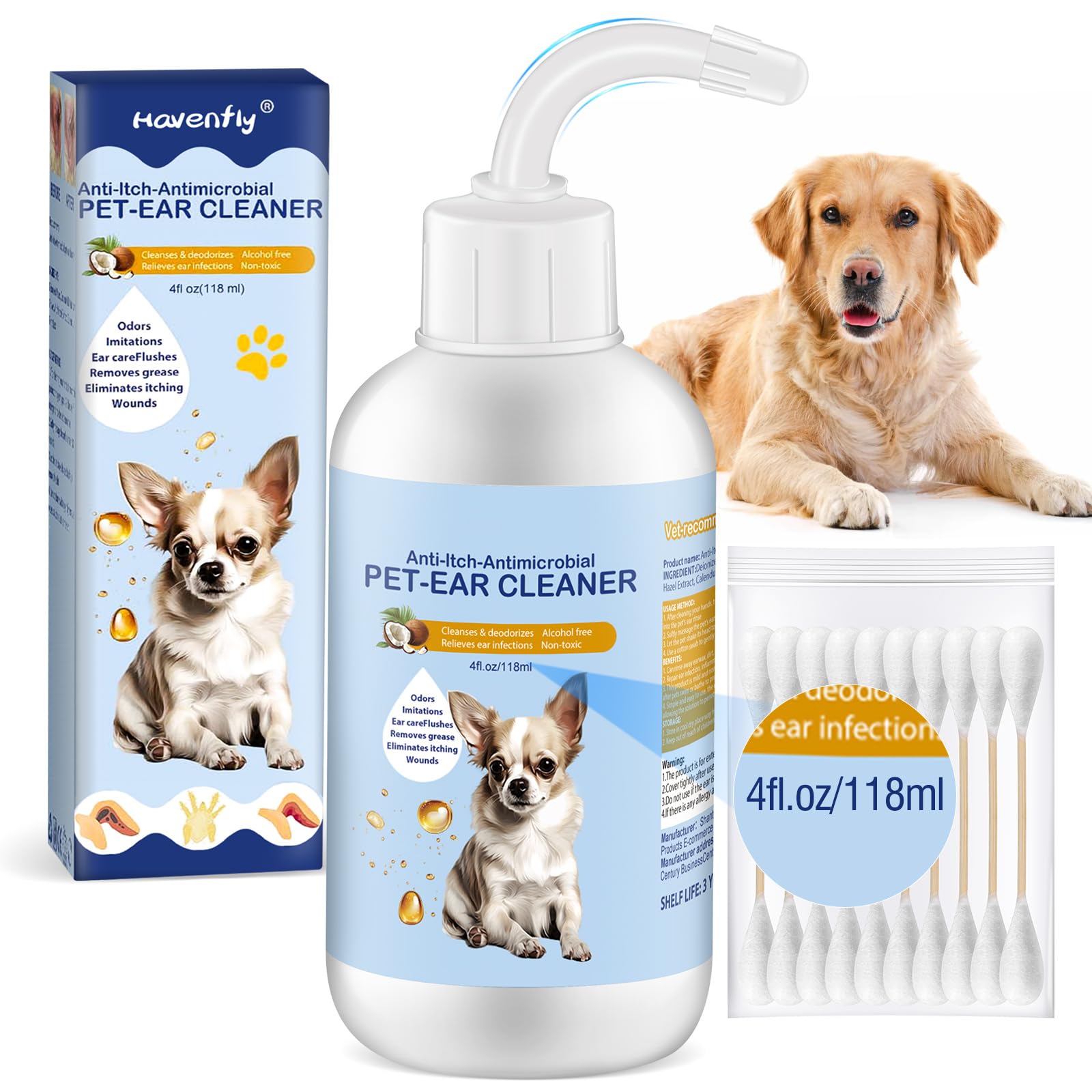 Ear Cleaner for Dogs and Cats 4 oz Gentle and Non Irritating Dogs Ear Infection Treatment Itch Relief
