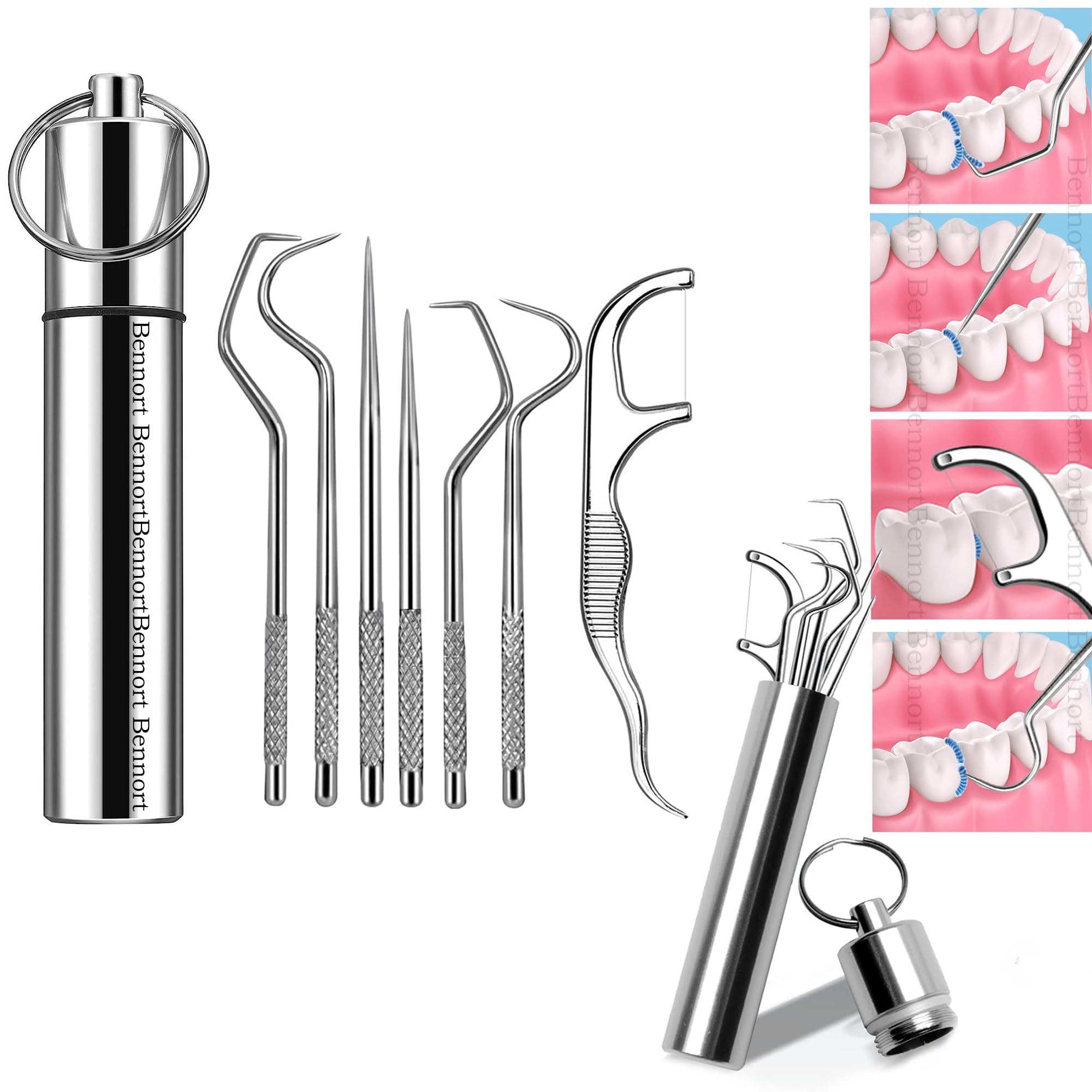 Bennort® 7-in-1Teeth Braces Cleaner Tools Kit,Dental Floss Toothpicks Set with Aluminum Tube- Dental Tools Reusable Toothpicks Teeth Braces Cleaning Tools Kit for Outdoor Camping Traveling (B0CLJ9RFMX) Amazon Price History, Amazon Price Tracker