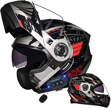 Helmets Premium Motorcycle Modular Helmet, Adult Motorcycle Modular Full Face Helmet Flip-Up Dual Visor DOT Approved, Fits Male and Female Riders with Pull-Down Visor