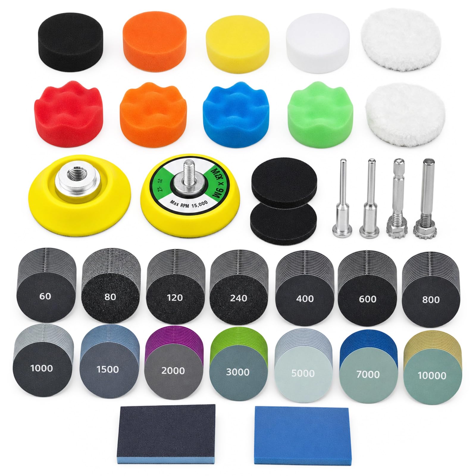 230 PCS 2 Inch Sanding Disc, Headlight Restoration Kit 60 to 10000 Grits Sand Paper with Backer Plate, Sponge Blocks & Buffering Pad for Wood Metal Glass Resin