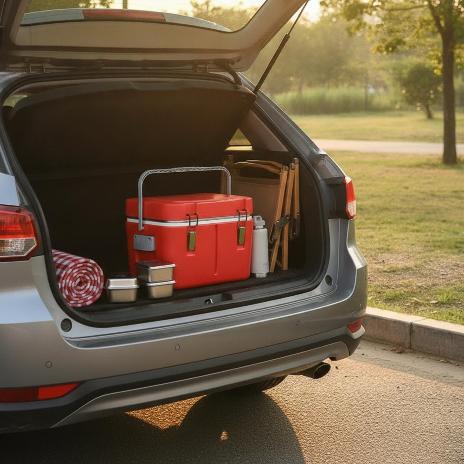 Isolierbox mit Edelstahleinsatz Isoliert Kühlbox mit Tragegriff Tragbar Isolierbehälter Metalldeckel für Autofahrten, Picknick