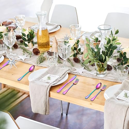 Miniatura 5 de Berglander Juego de cubiertos de 40 piezas, acero inoxidable con chapado en titanio colorido, juego de cubiertos multicolor, cubiertos de color arco