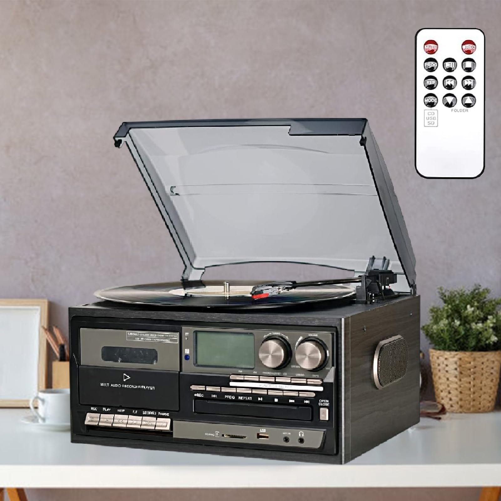 Winylowy gramofon 3-biegowy domowy odtwarzacz audio czarny