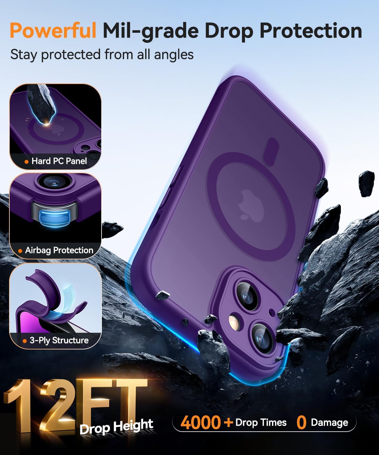 CANSHN Magnetic for iPhone 14 Case, Upgraded [Full Camera Protection] [Compatible with Magsafe] [Translucent Matte] Shockproof Protective Phone Case for iPhone 14 6.1" - Deep Purple - Image 6