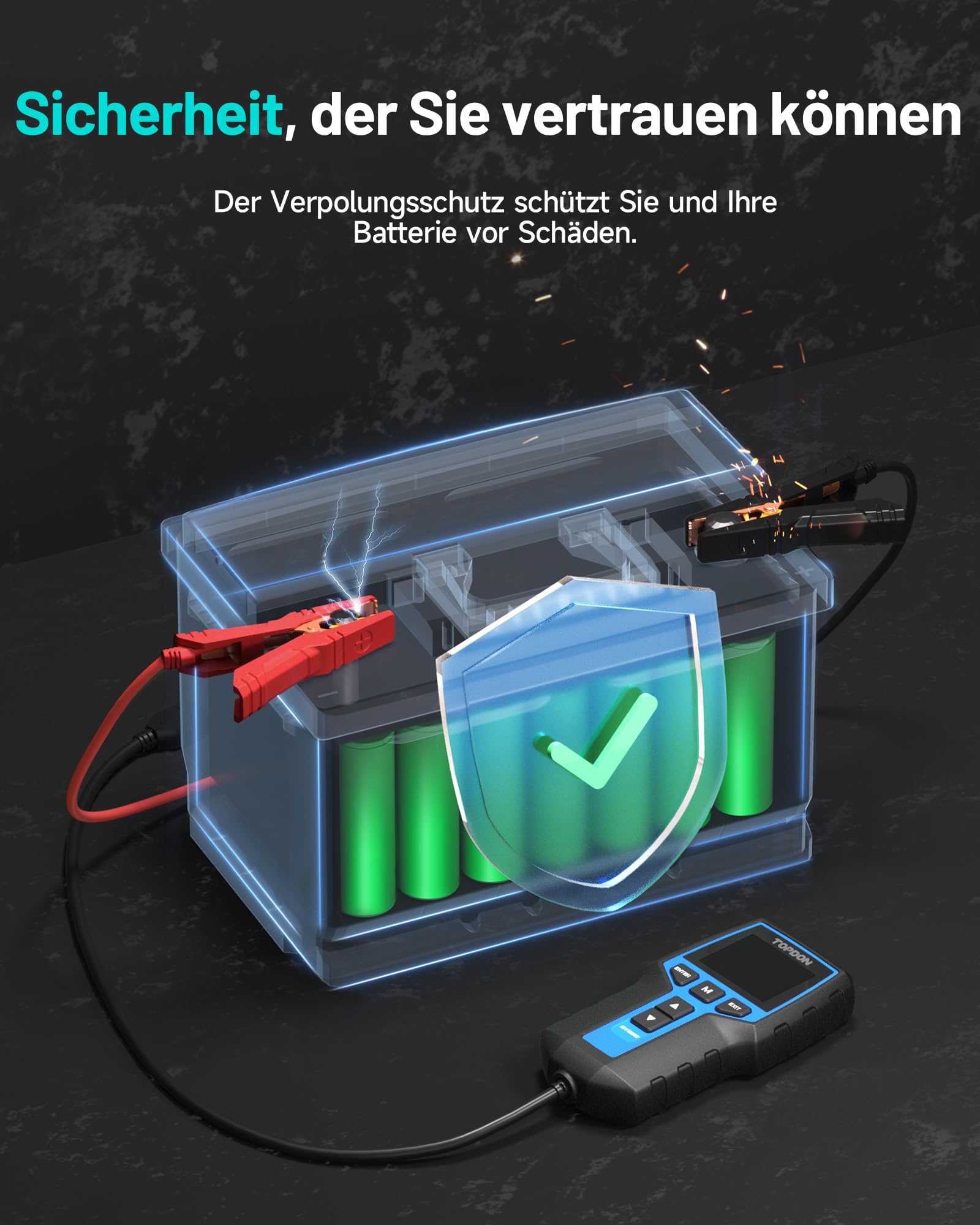 TOPDON Autobatterie Tester BT200, 12V 24V batterietester kfz 100-2000 CCA, batterie tester auto Lade-Anlasser-System Autoatterie analysator für LKW Schiff SUV Boot