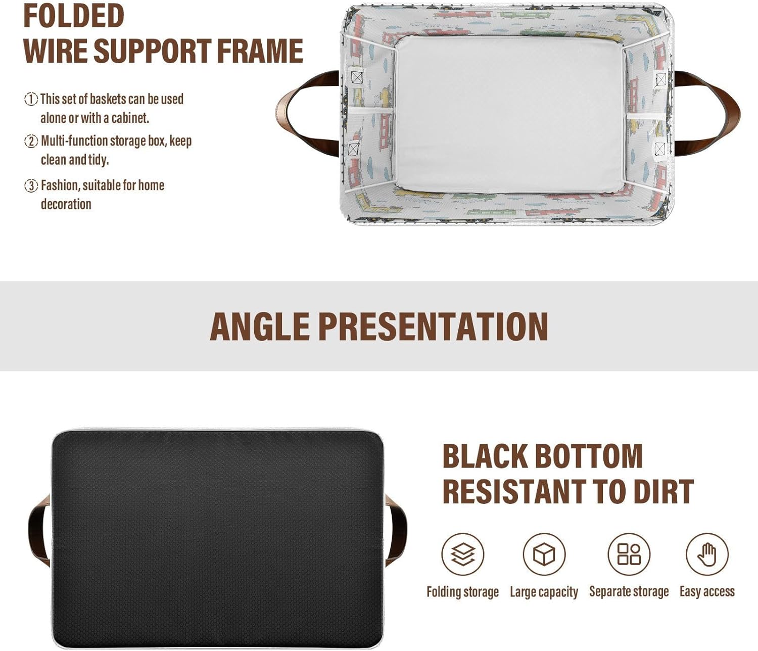 Train Cloud White Pattern Storage Bins for Shelves Foldable Storage Basket for Organizing Home Nursery Office Books Shelf Closet Rectangular Storage Cubes with Handles