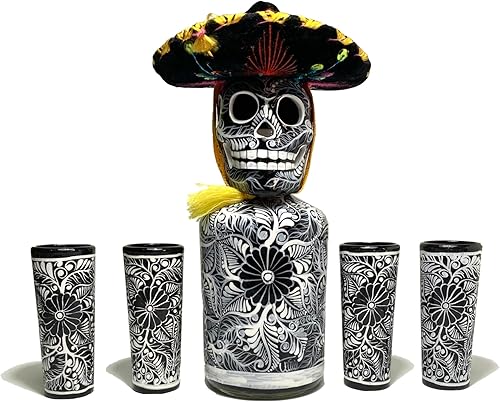 Miniatura 10 de Tequila Decanter Set, Liquor Decanter with Shot Glasses and Mexican Sombrero, Hand-painted Decanter, Skull Decanter, Bar Decoration, Unique Tequila