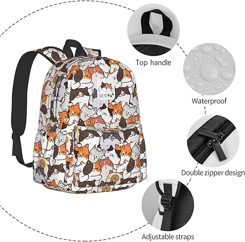 Miniatura 5 de Mochila Escolar Ligera Bolsa de Libros Mochila de Día Casual para Niñas Niños Mujeres Hombres Viaje Laptop 16 Pulgadas, Gato, Mochilas Daypack
