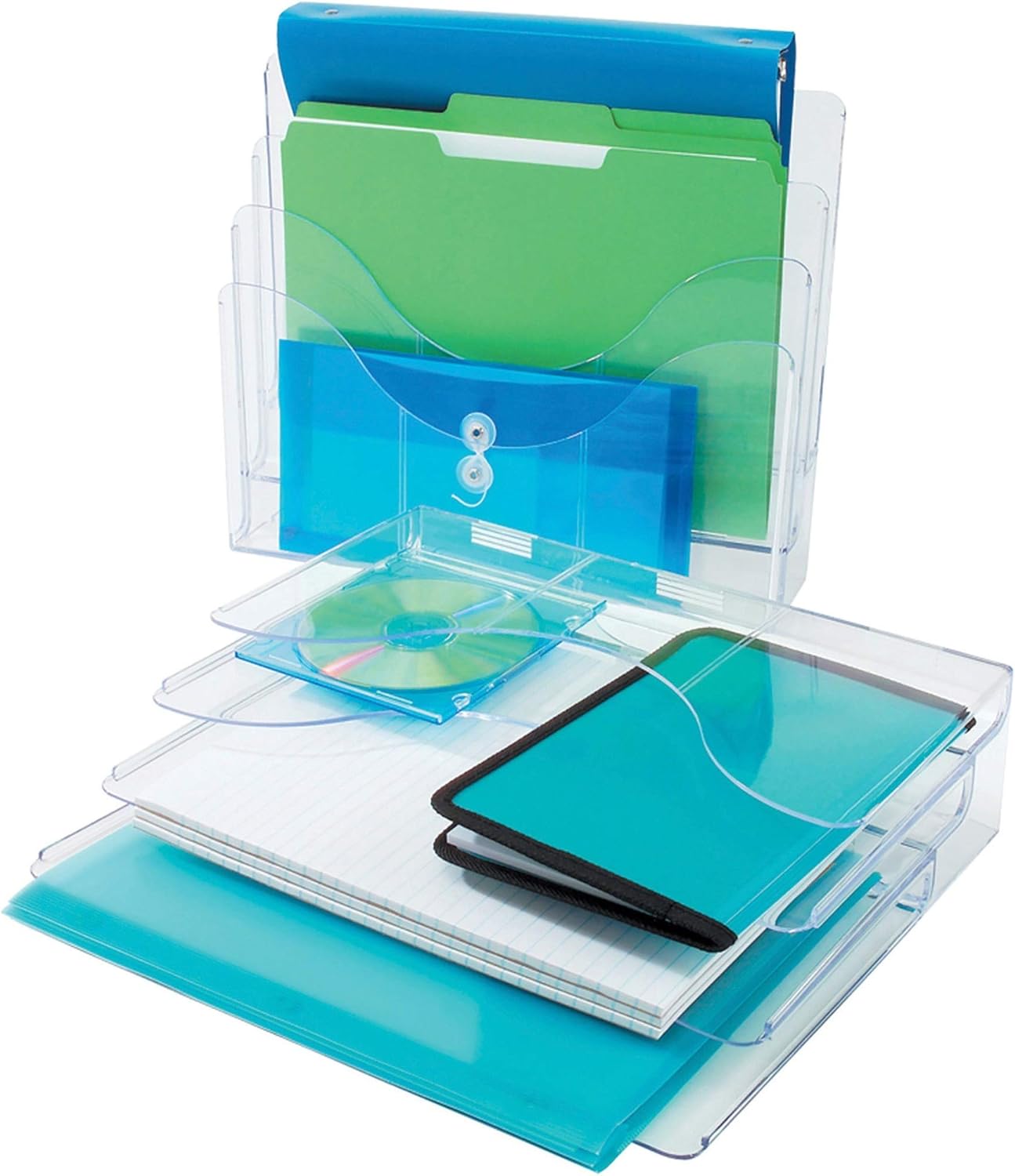Deflecto 390201 3-Tier document organizer, desktop/wall mount, 13-3/8w x 3-1/2d x 11-1/2h, clear