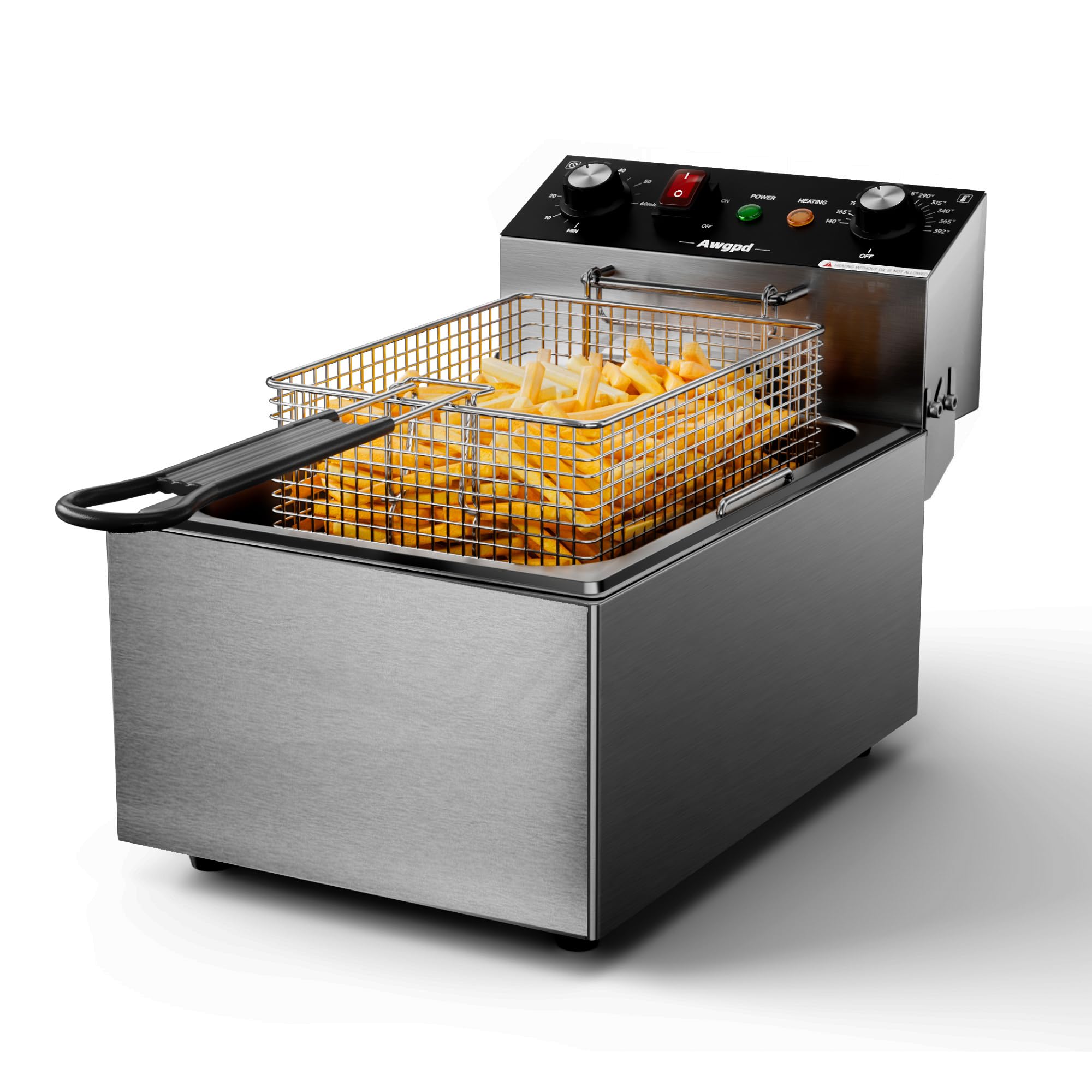 Freidora eléctrica de un solo tanque con capacidad de canasta, 10.5 cuartos de galón, freidoras eléctricas de encimera con temporizador de 60 minutos para cocina y restaurante, 1700 vatios, 110 V (10