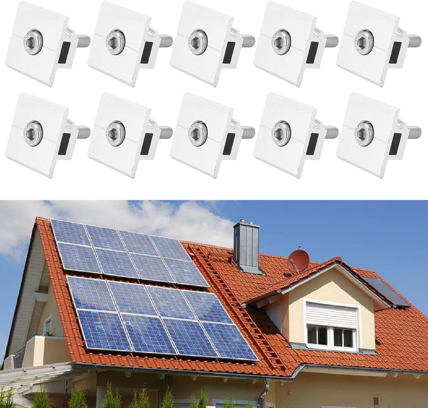 Solar Panel Mid Clamps, Time Saving High Mechanical Strength 10Pcs Aluminum Solar Bracket Mid Clamp for Roof PV System