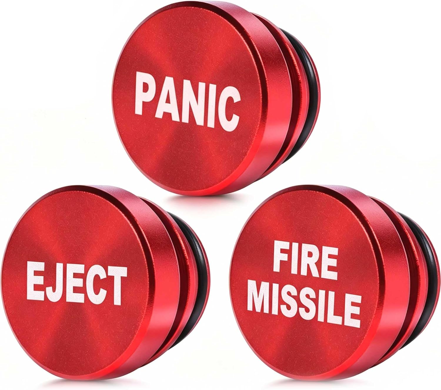 SenseYo 3 Pcs Billet Aluminum Car Cigarette Lighter Plug Cover Waterproof Dustproof 12 Volt Power Source Socket Outlet Cover Cap Decoration Fits All Vehicles SUV Truck (Red FIRE Missile/Eject/Panic)