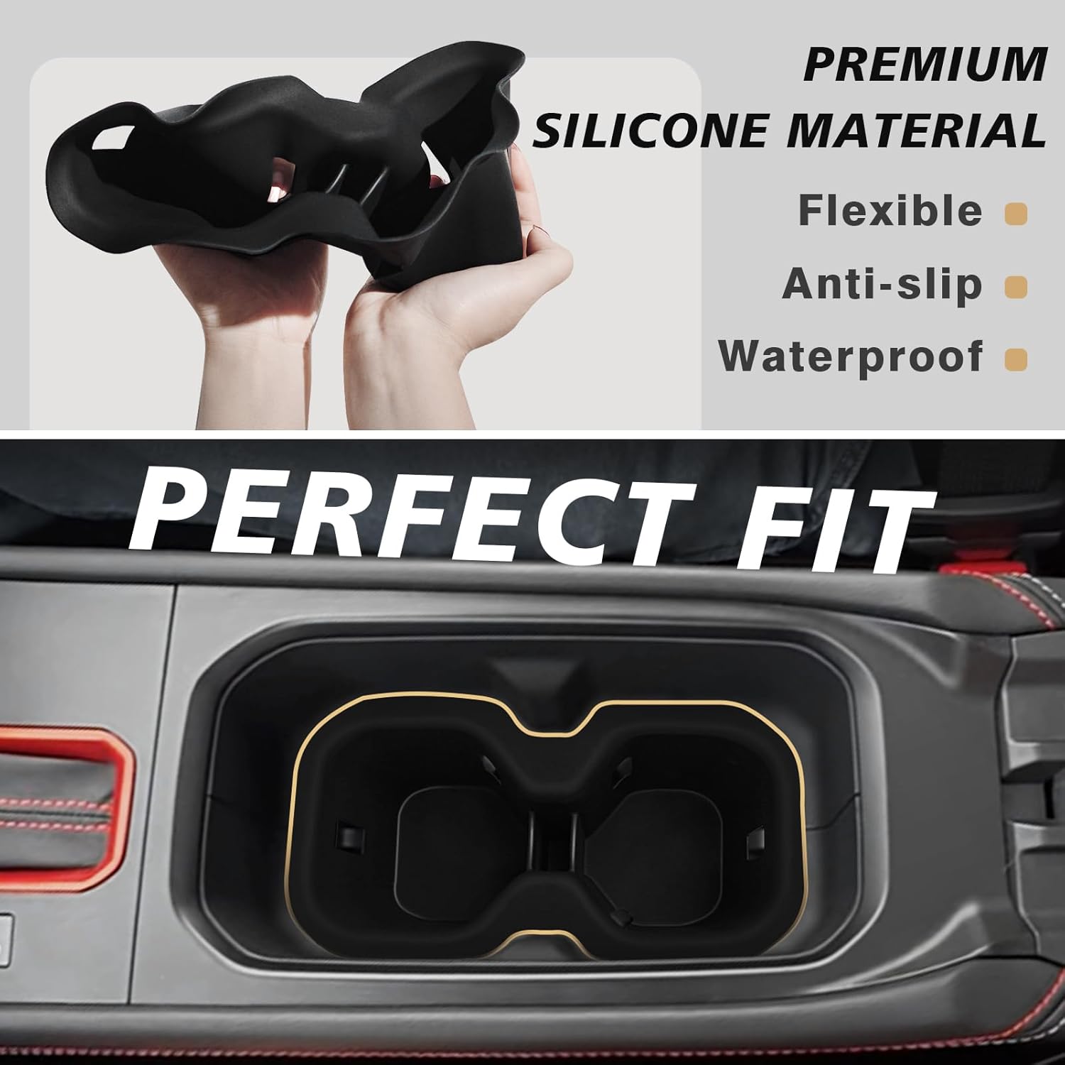 Muslogy Center Console Organizer & Cup Holder Insert 2PCS Set Compatible with 2025 2026 Nissan Kicks Accessories Armrest Box Divider Storage Tray and Drink Stopper Non-Slip (Console Tray & CupHolder)