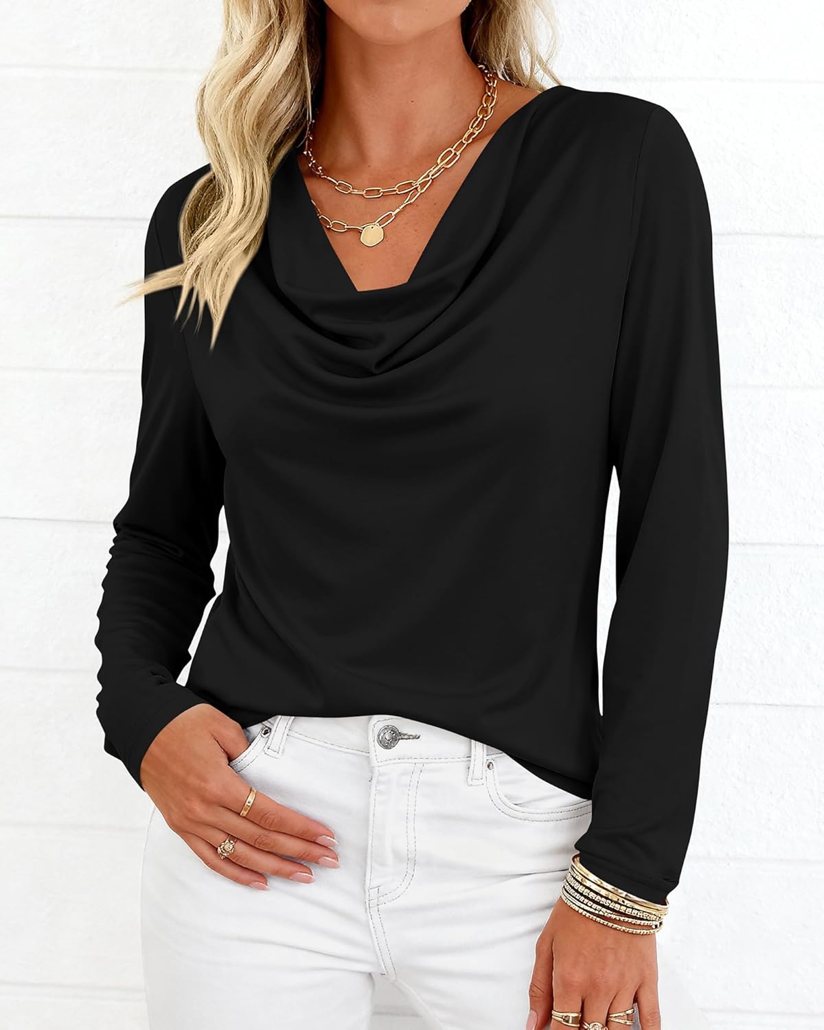 PRETTYGARDEN Womens Spring Tops 2026 Dressy Cowl Neck Long Sleeve Shirts Loose Business Casual Blouses Teacher Tunic Top - Image 4