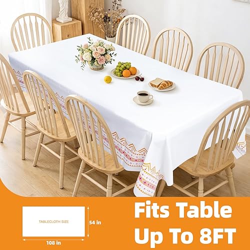 Miniatura 3 de Manteles rectangulares desechables de plástico blanco bohemio de 108 x 54 pulgadas para eventos, bodas, campamentos, baby shower, fiestas, manteles