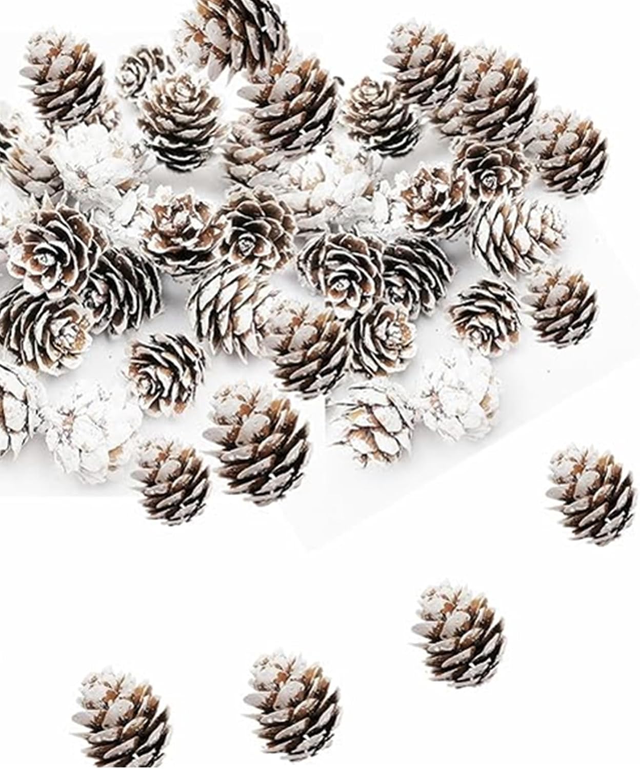 Jylucky 250 Pcs Christmas Mini Pine Cones, 1" Small Snow Christmas Pinecones Ornaments, Thanksgiving White Pine Cones Decoration for DIY Crafts Wedding Vase Fillers Fall Winter Home Xmas Tree Décor