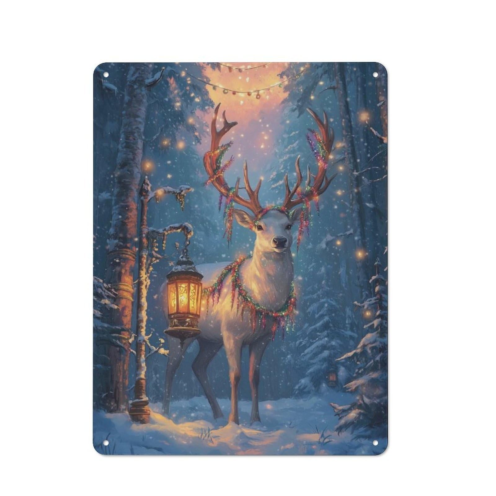 Junmoney Reindeer In Winter Wonderland Tin Wall Plaque 40X30cm With For Living Room Or Hallway, A Decorative Christmas Gift For Hallway Decor Fans