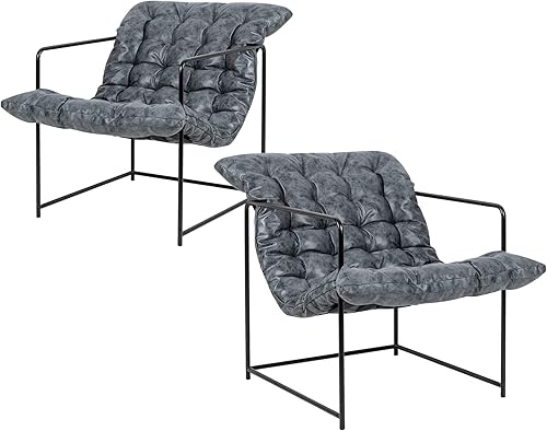 GIA Silla decorativa moderna de mediados de siglo para sala de estar, dormitorio y oficina, juego de 2, tapizada en piel sintética marrón y blanca