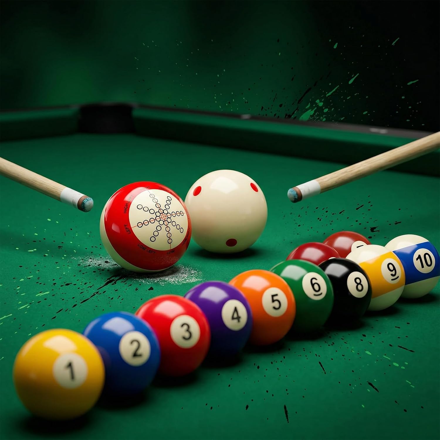 2 Pcs Billiard Balls Set - 2-1/4" Training Cue Ball Practice Training Artifact 6-Dot Designs Double-Sided Ball with Precise Hitting Points for Sports Billiard Table Accessories Games