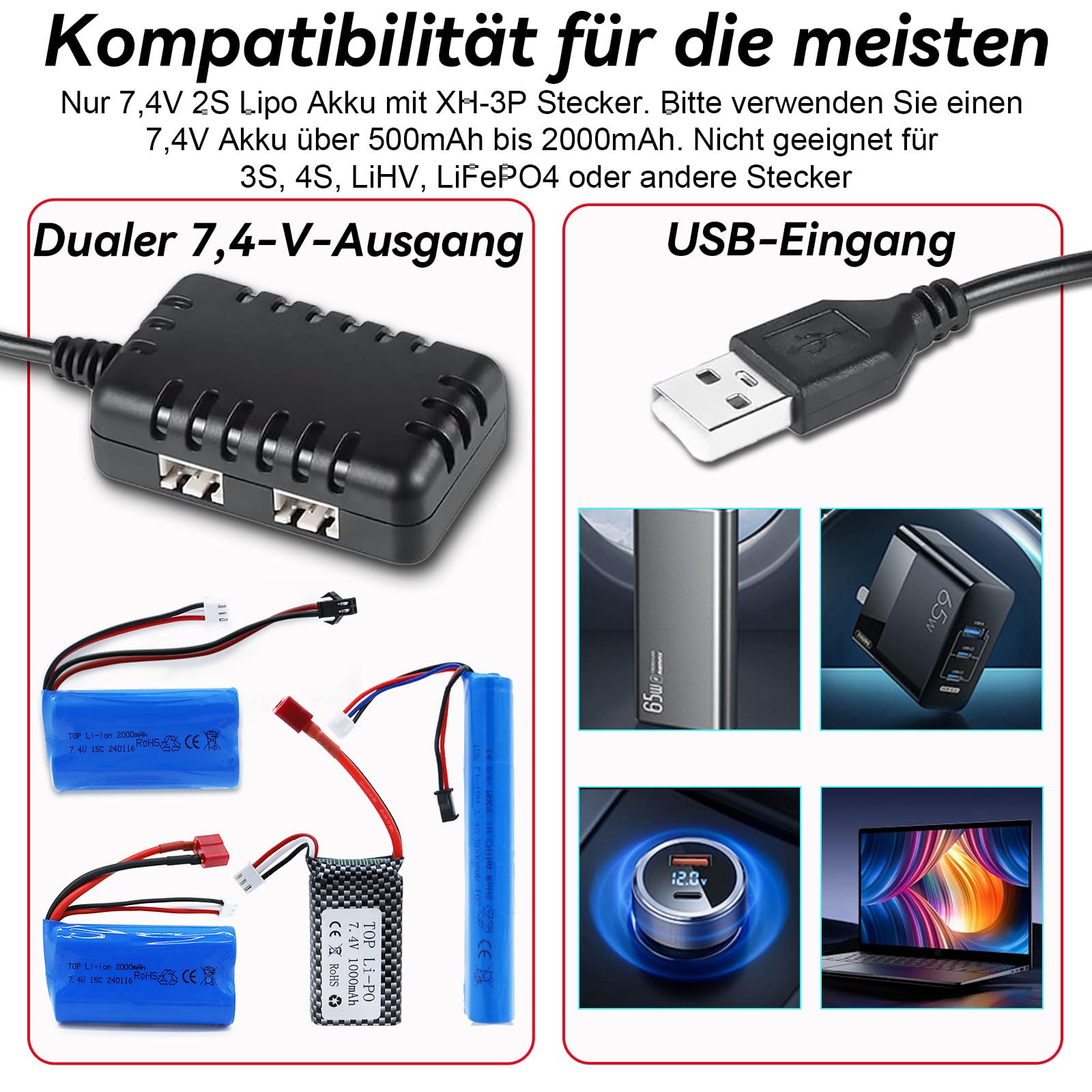 Cargador 2 En 1 De 7,4 V Con Conector Xh-3p Para Ax24 Sc