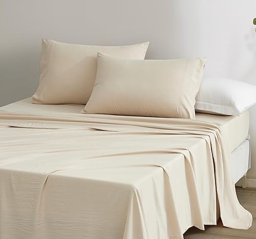 Vista 57 de Chezmoi Collection Juego de sábanas tamaño King lavado a piedra, 4 piezas extrasuaves, transpirables, resistentes a las arrugas y a la decoloración
