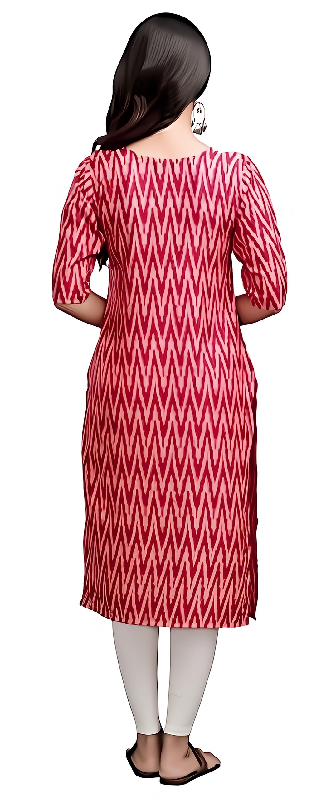 Patlani Women's Cotton Blend Printed Straight Kurta Pink-Zigzeg-Xl