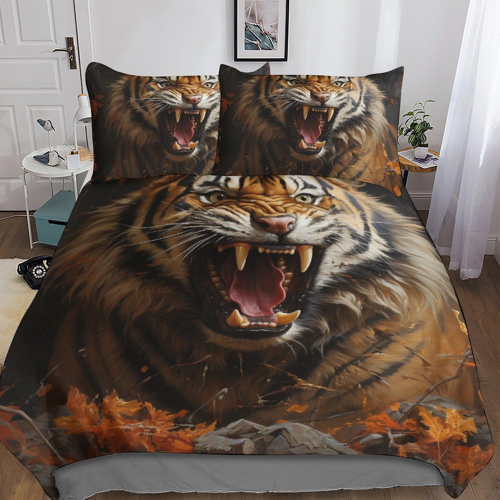 Parure de lit tigre 3D en microfibre avec housse de couette et taies d'oreiller pour ado