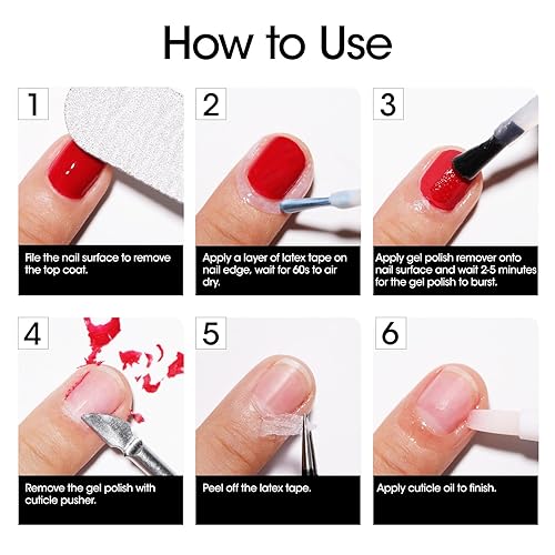 Miniatura 8 de Gellen Gel Polish Remover Kit - Gel Nail Polish Remover with Latex Tape Peel Off Liquid and Manicure Tools, Quick & Easy Gel Polish Remover in 2-5