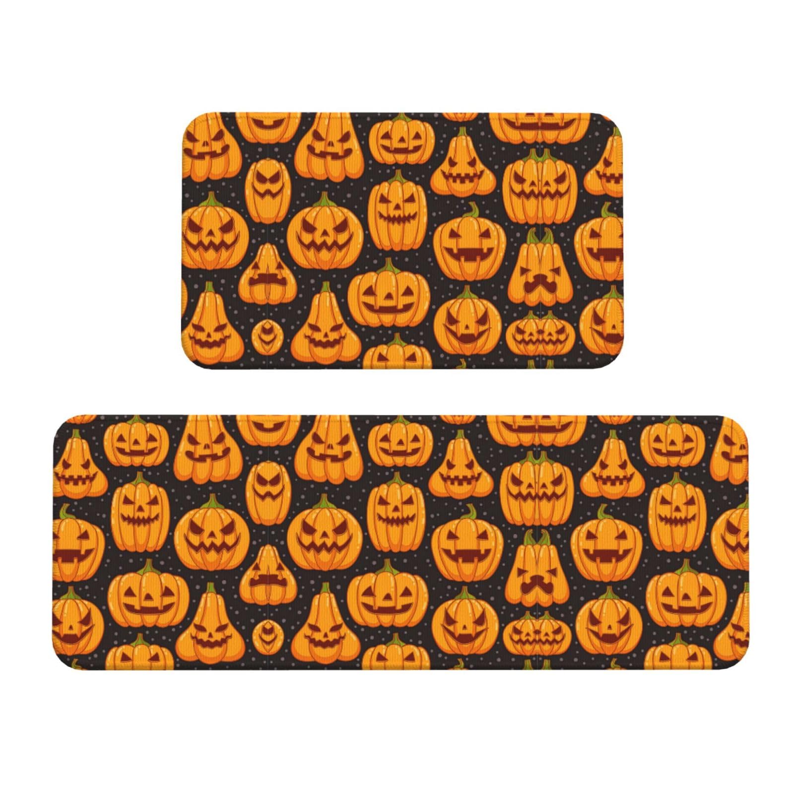 Tapis de sol cuisine et buanderie anti glisse lot de 2 citrouille Halloween