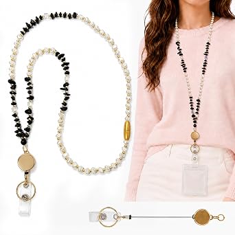 Beaded Breakaway Lanyard for ID Badges, Retractable Reel Teacher Lanyard