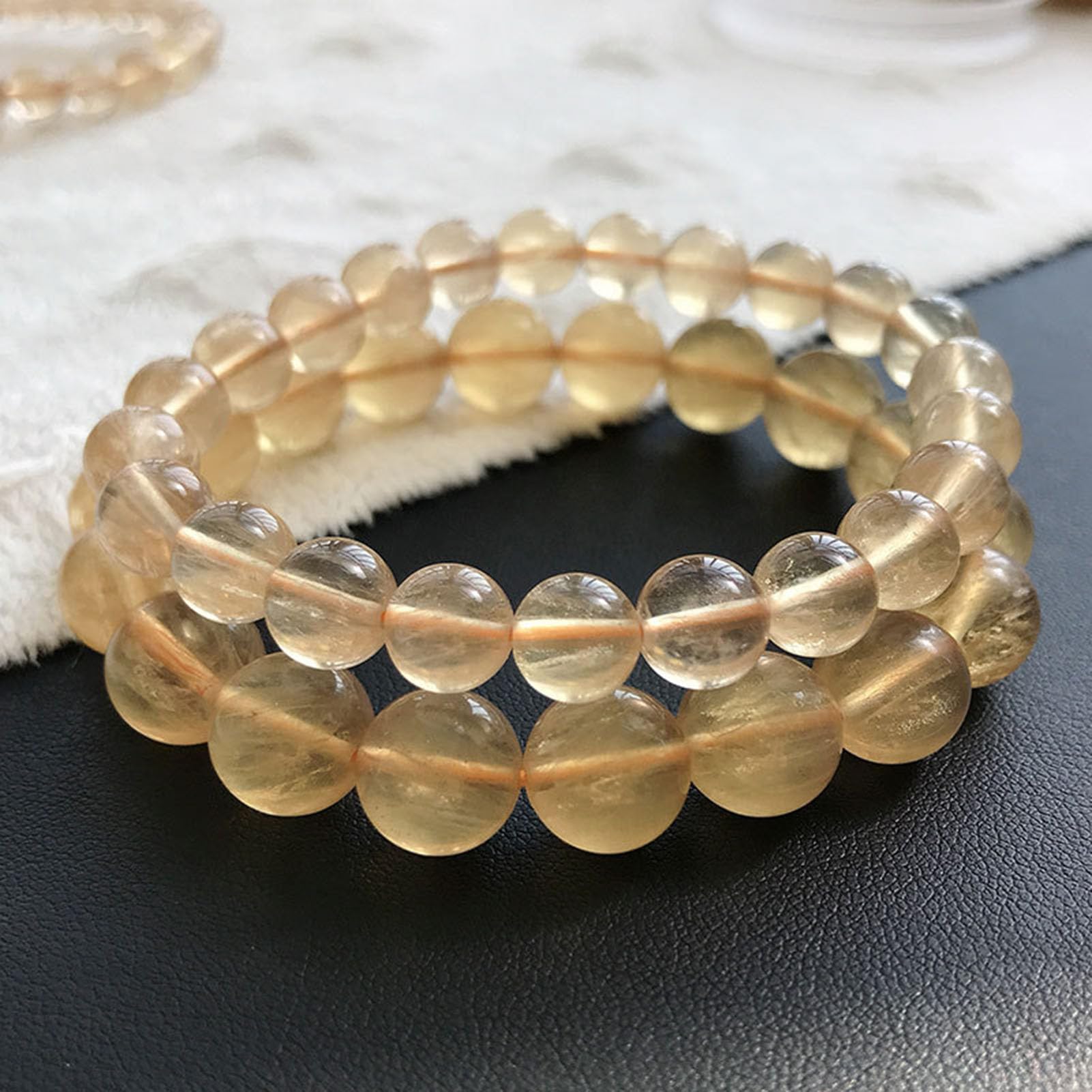 Pulseras De Cuentas para Mujeres,Pulsera De Piedras Preciosas De Cristal Curativo Natural,Pulsera para Aliviar El Estrés Y La Ansiedad Joyería Amarilla Hecha A Mano Regalos