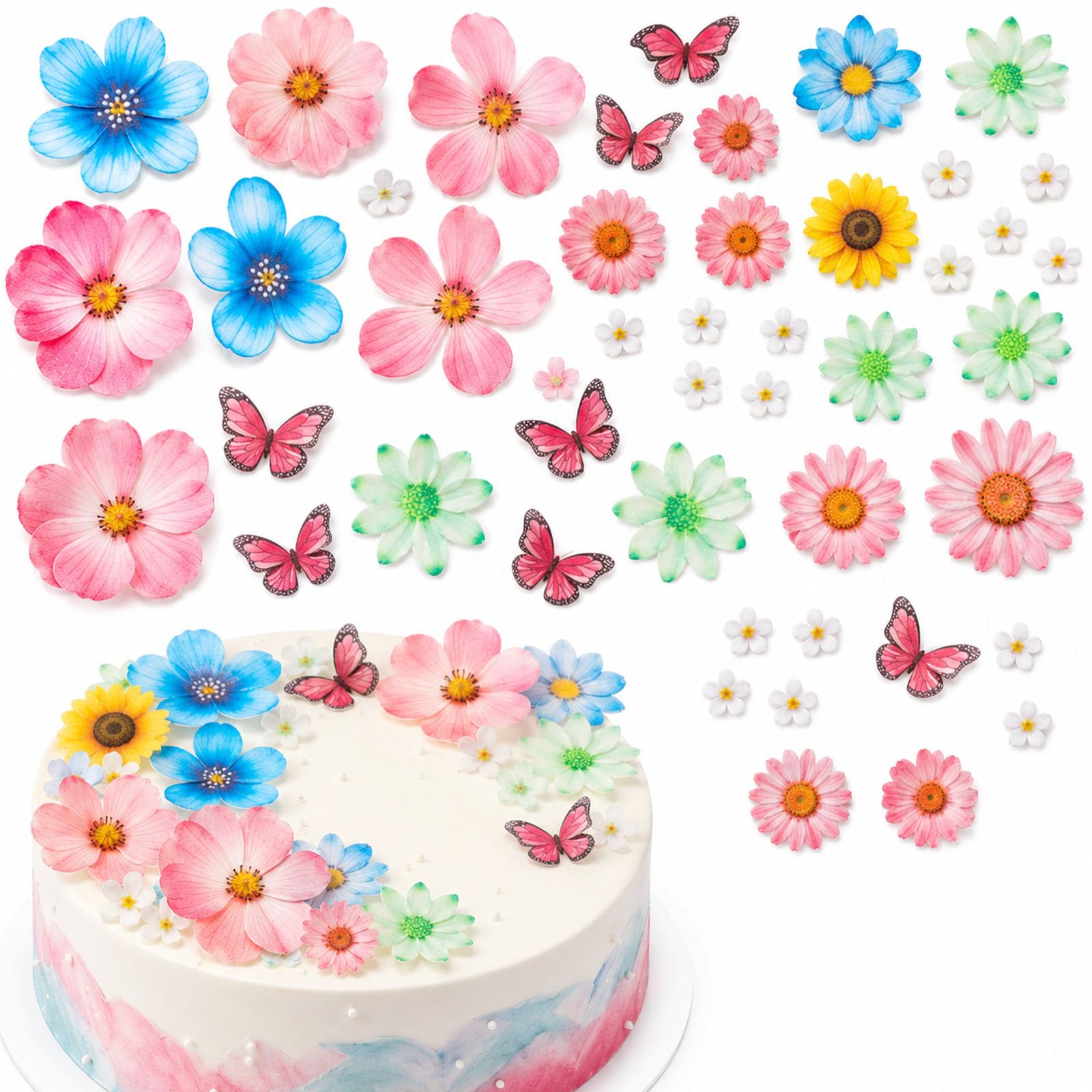 ALLAVA 55 Pcs Edible Flowers for Cakes, Edible Cake Decorations Bunt
