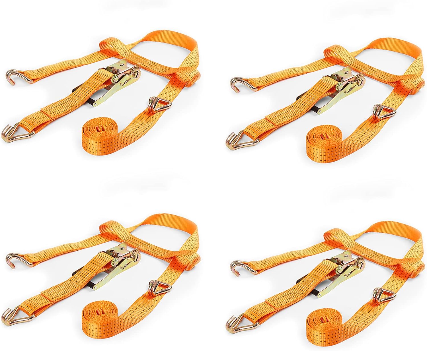 Tie Down Ratchet Straps Tool Car Truck J Hook Heavy Duty 5cm x 2.5m, Break Strength 5 Tons Cargo Straps for Moving Appliances, Lawn Equipment, Motorcycle in a Truck (4pcs Set, Orange)