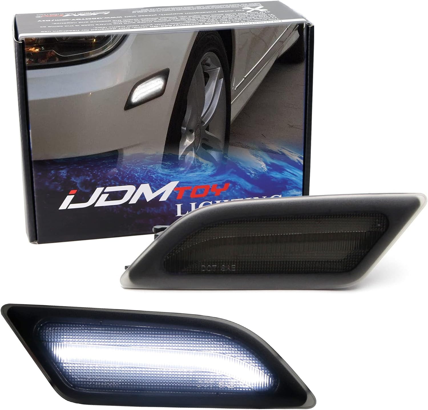 iJDMTOY Smoked Lens White Full LED Front Side Marker Light