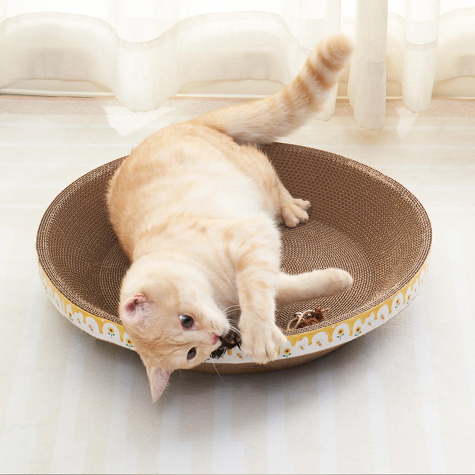 Tappeto Gratta per Gatti, Letto Gratta per Gatti, Raschietto per Gatti in Cartone, Tiragraffi per Gatti Cartoncino, Raschietto per Gatti Ovale ad Alta Densità per Artigli e Mobili, M