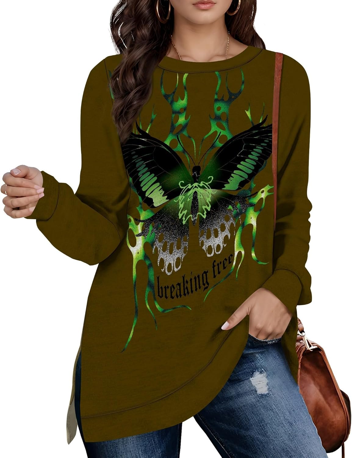 Fall Sweatshirts For Women Novelty Pullover Long Sleeve V Neck Sweatshirts Side Spl...