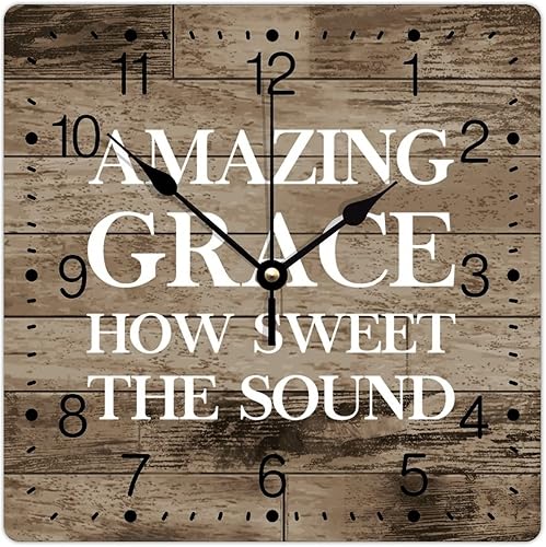 Amazing Grace How Sweet The Sound - Reloj de PVC con palabras inspiradoras y letras cuadradas sin marco, 12 pulgadas, silencioso, sin tictac,