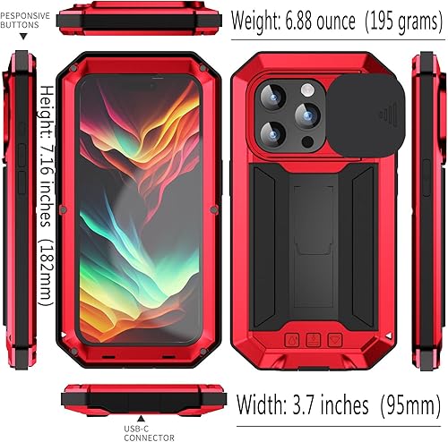 Miniatura 8 de Lunivop Funda para iPhone 15 Pro Max, protección resistente, tornillo resistente, cuerpo completo, goma de metal de grado militar con soporte duro