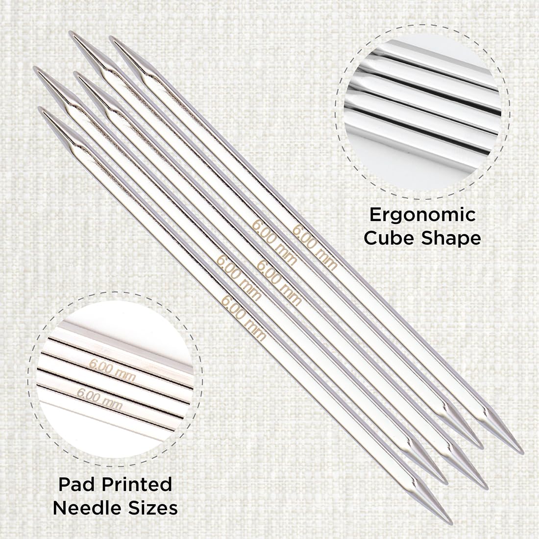KnitPro Nova Cubics Double Pointed Needles 6" (15cm), Silver, 6.00mm - Image 2