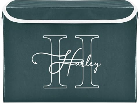 Custom Emerald Verdant Storage Bins with Lids Personalized Fabric Storage Boxes with Handles Stackable Closet Baskets Containers Foldable Cube Closet Organizers for Home