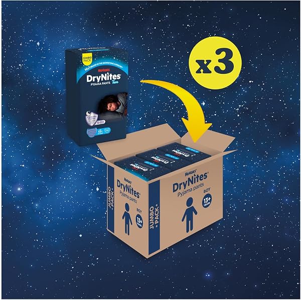 HUGGIES HUGGIES DryNites, Pyjama Pants, Boys 13+ Years (48-60KG), 33 x Bedwetting Pants, Up to 100% Leak Free Nights in use