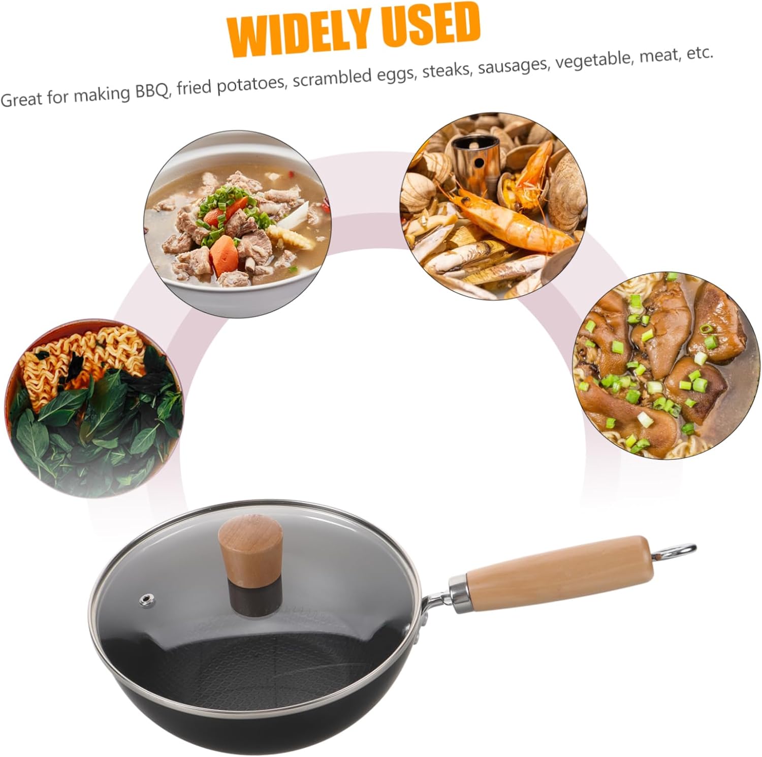 Small Wok Frying Pan Japanese Style Wrought Cooking Wok Lid Nonstick Cooking Pot for Easy Stir Frying Handle for Home Use