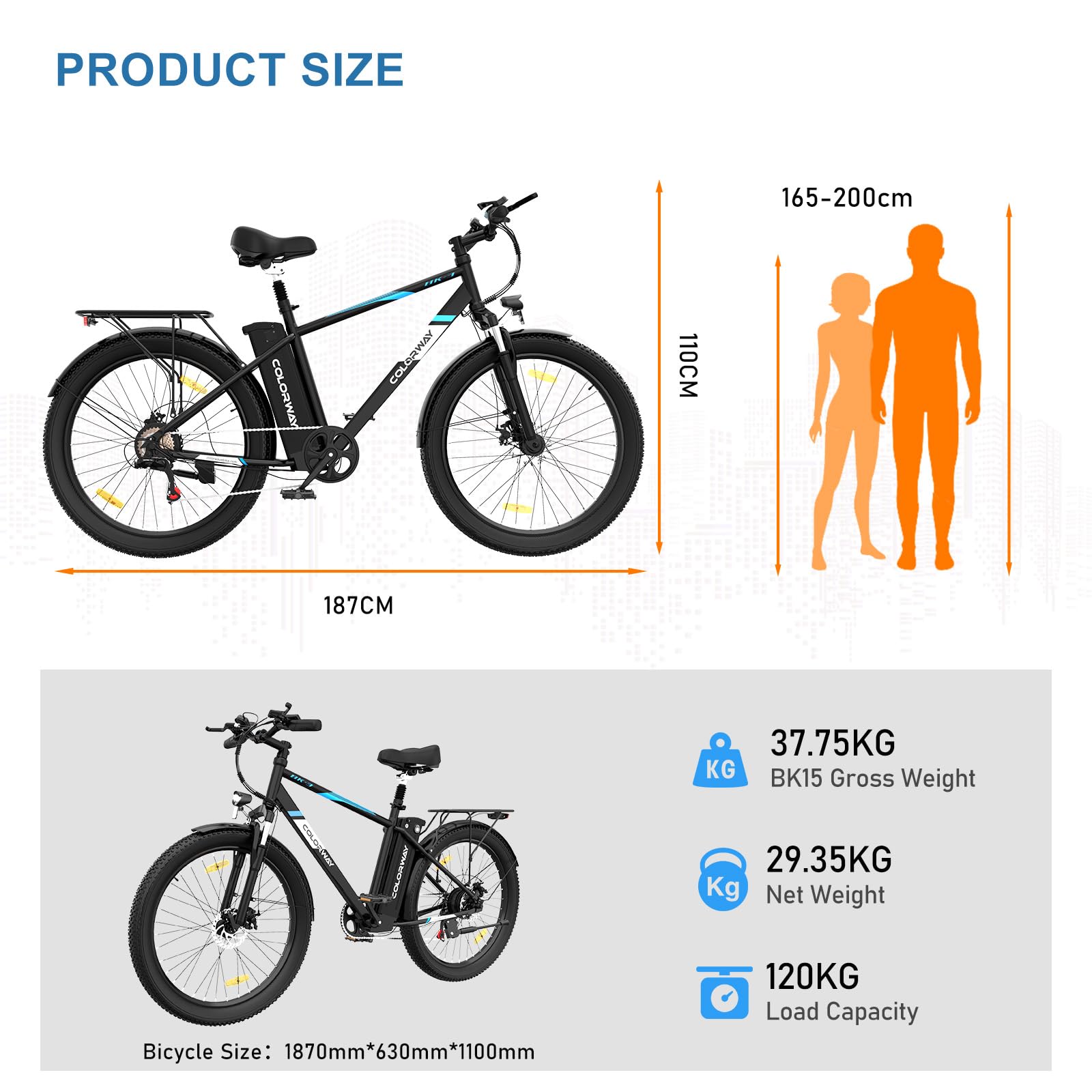 COLORWAY Bicicleta Eléctrica 26” EBike 250W, Batería Extraíble 36V 15Ah, 7 Velocidades, Fat Tire 26×3.0, Pantalla LCD S866, Pedelec hasta 25 km/h, Autonomía 40-90 km, Bicicleta Eléctrica Hombre Mujer